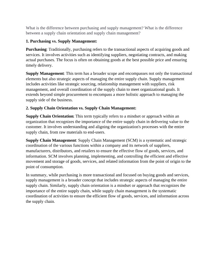 Purchasing, Supply Management, and Supply Chain Distinctions