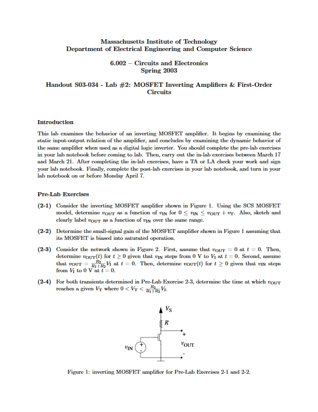 First-Order Circuits and MOSFET Inverting Amplifiers