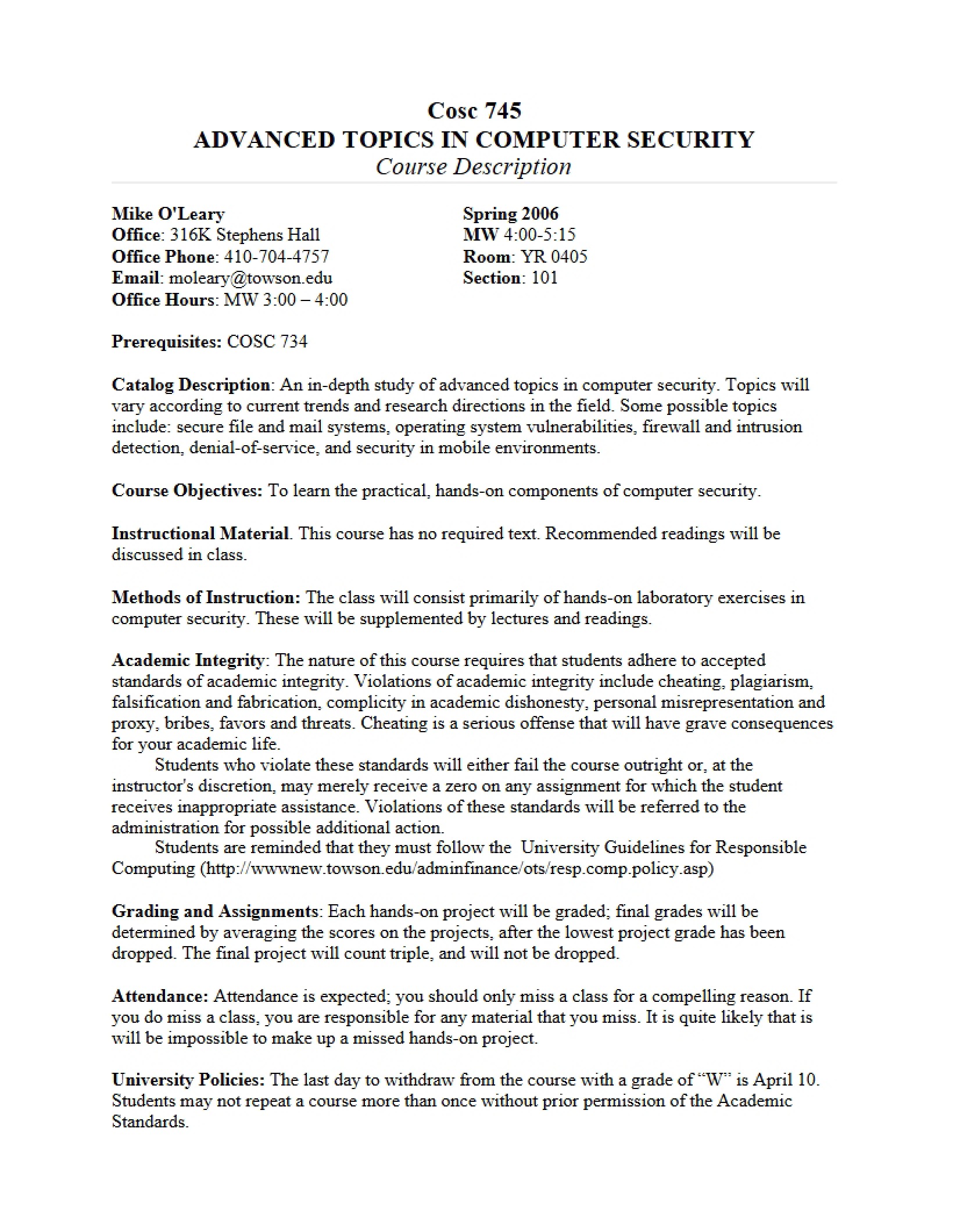Advanced Security Topics Syllabus