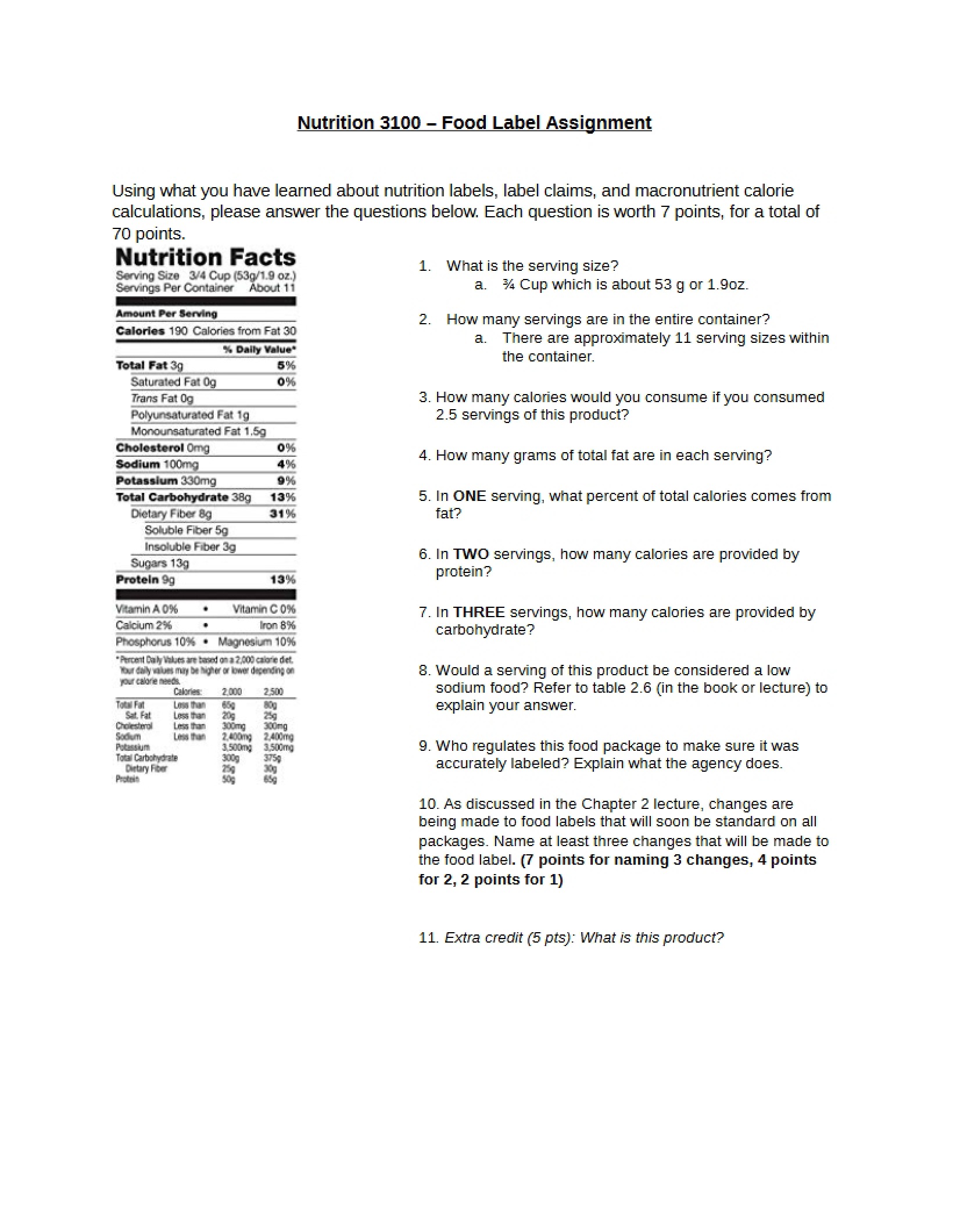 Assignment regarding Food Labels
