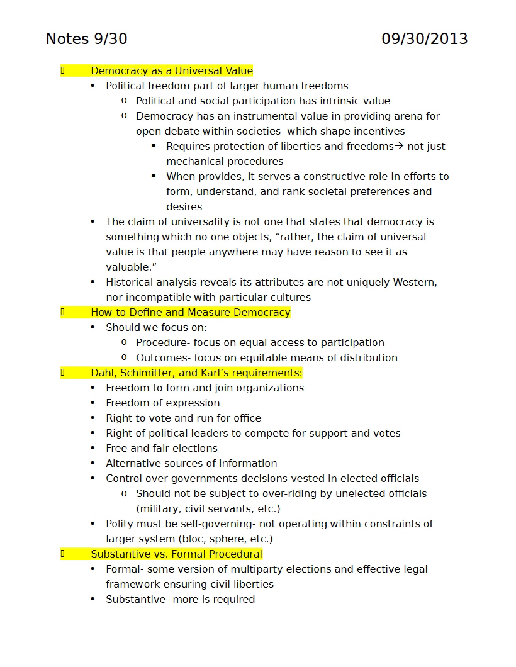 Politics Lecture Notes Sept 30
