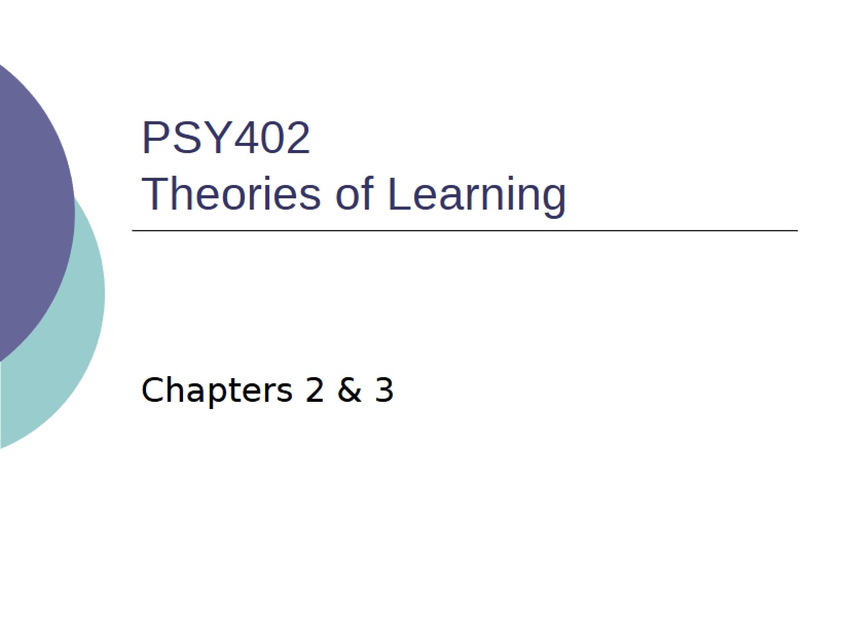 Chapters Two and Three