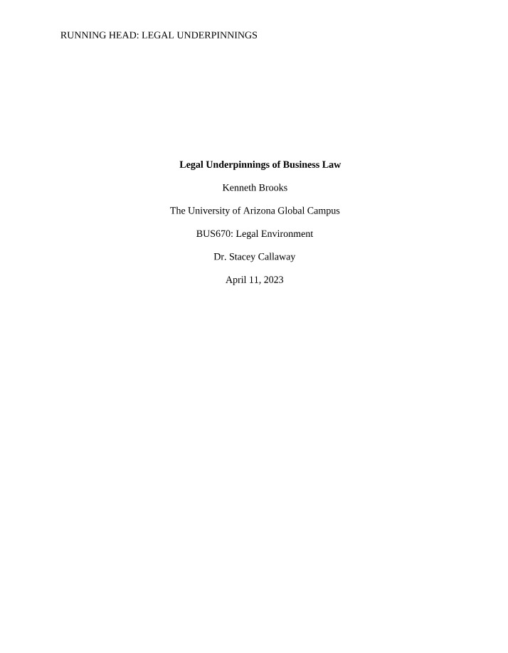 Legal Underpinnings of Business Law Draft