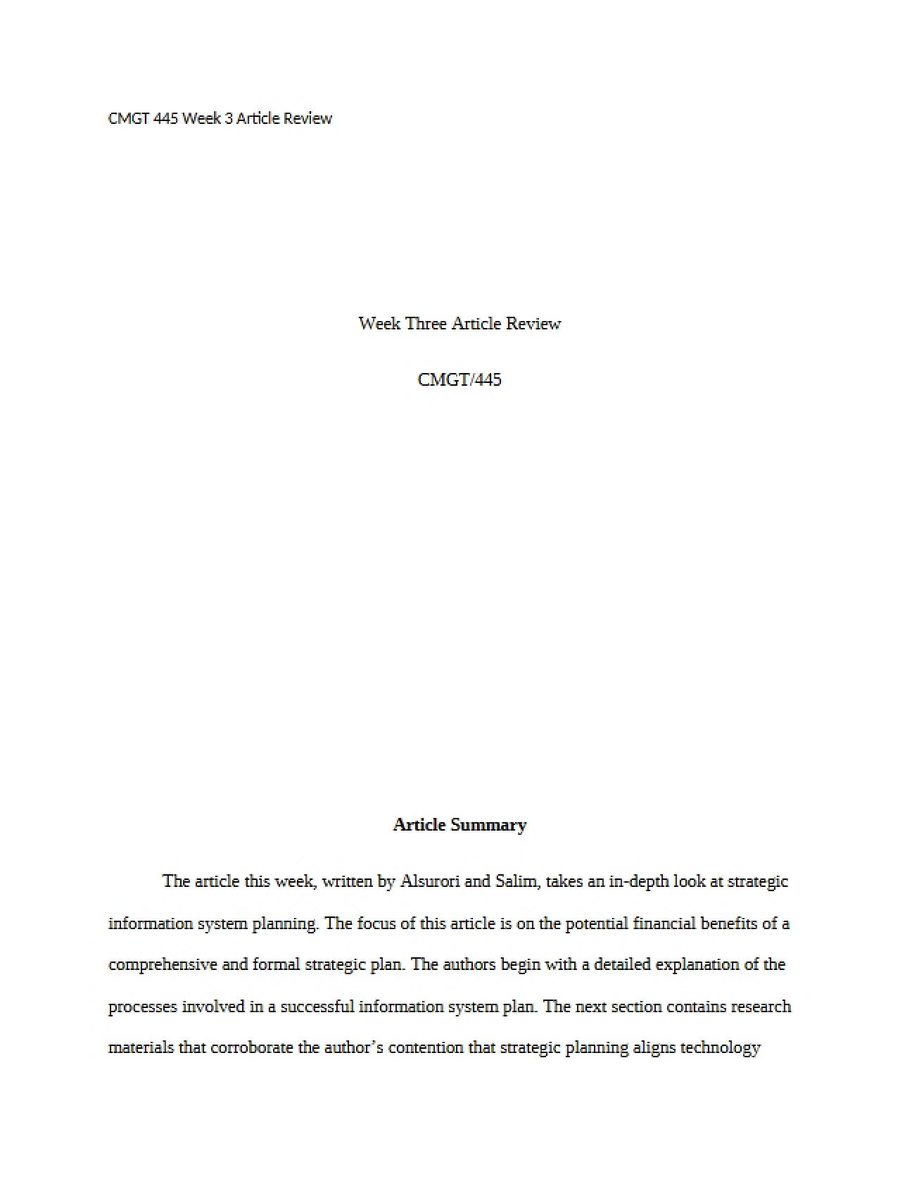 Review of Article for Week Three