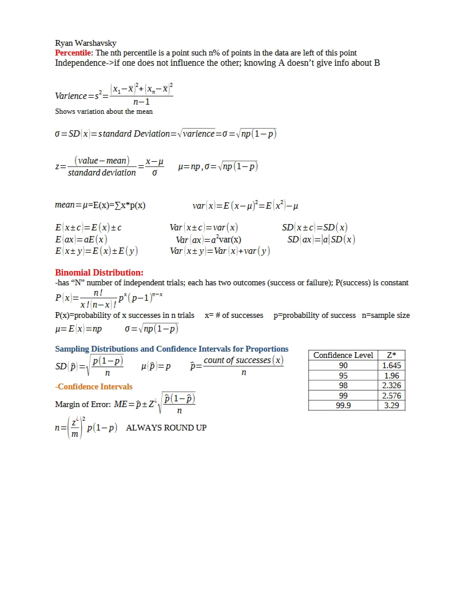 Percentile Concepts