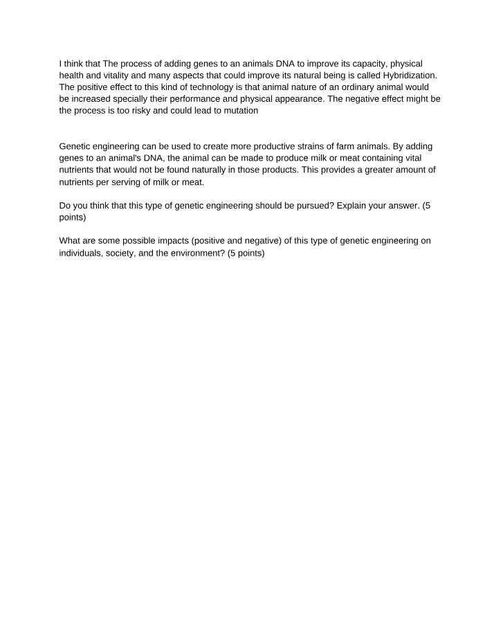 Discussion Questions - Genetic Engineering in Farm Animals
