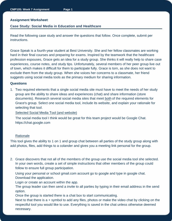 Social Media in Education and Healthcare - Week 7 Assignment