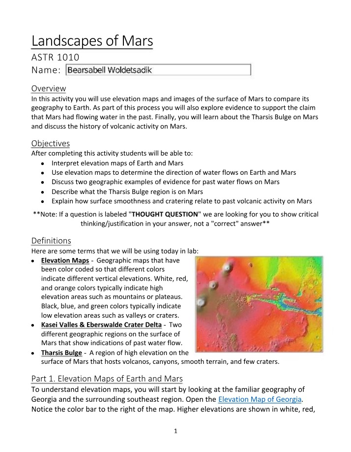 Evidence and Elevation Maps - Comparing Mars and Earth Landscapes