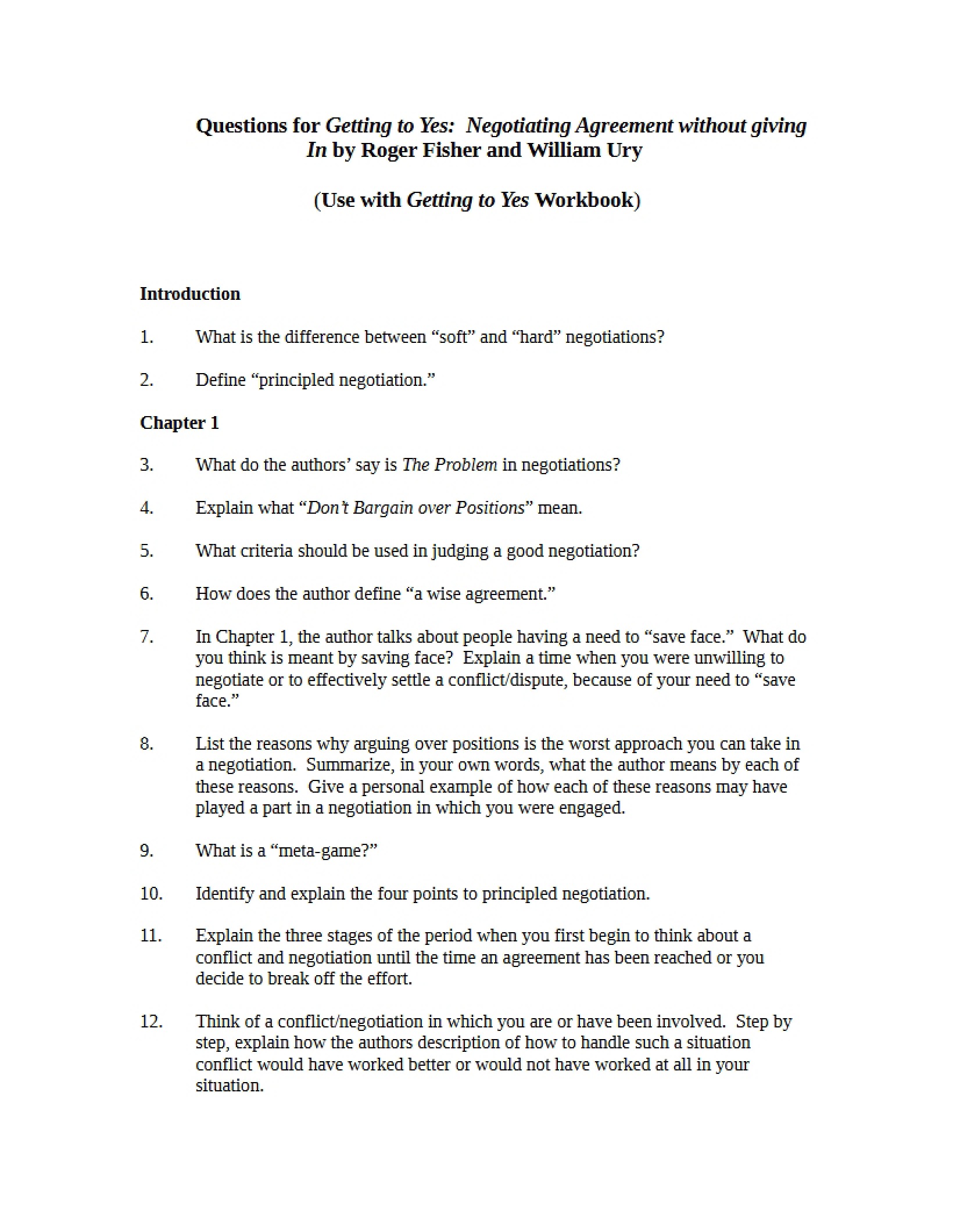 Getting to Yes Questions