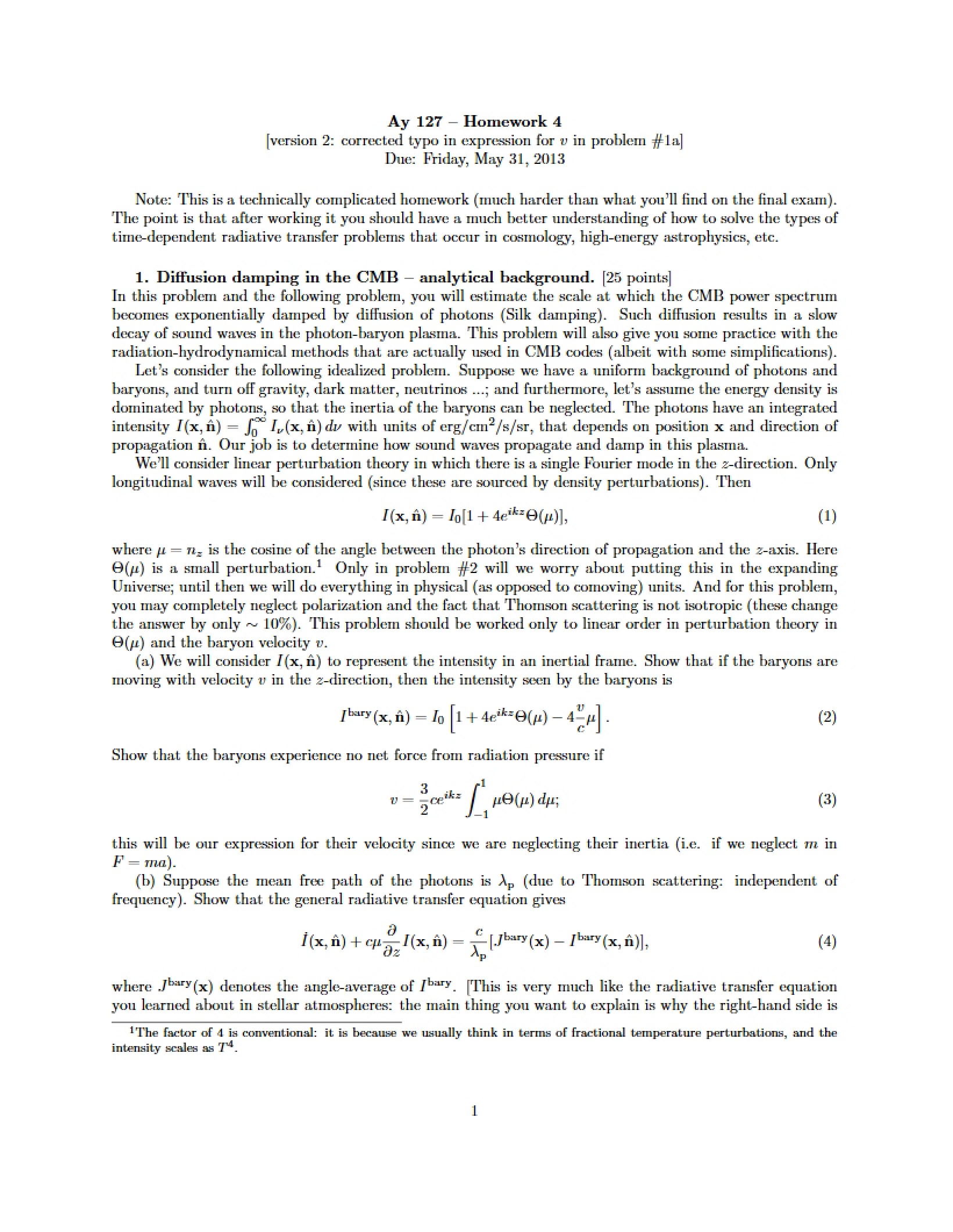 Cosmology Assignment 4