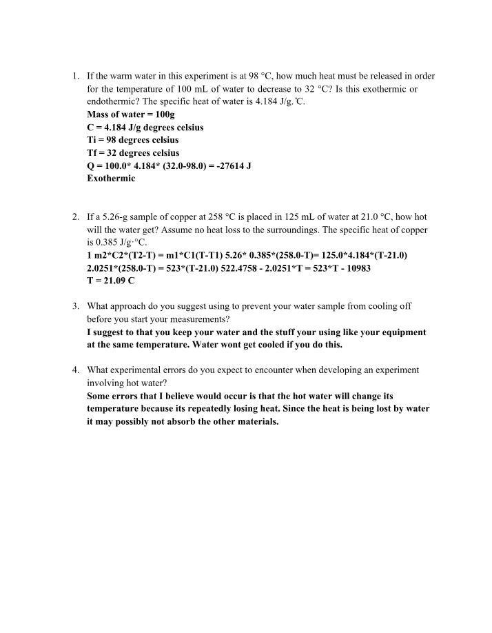 Calculating Heat Release in Exothermic Reactions with Water