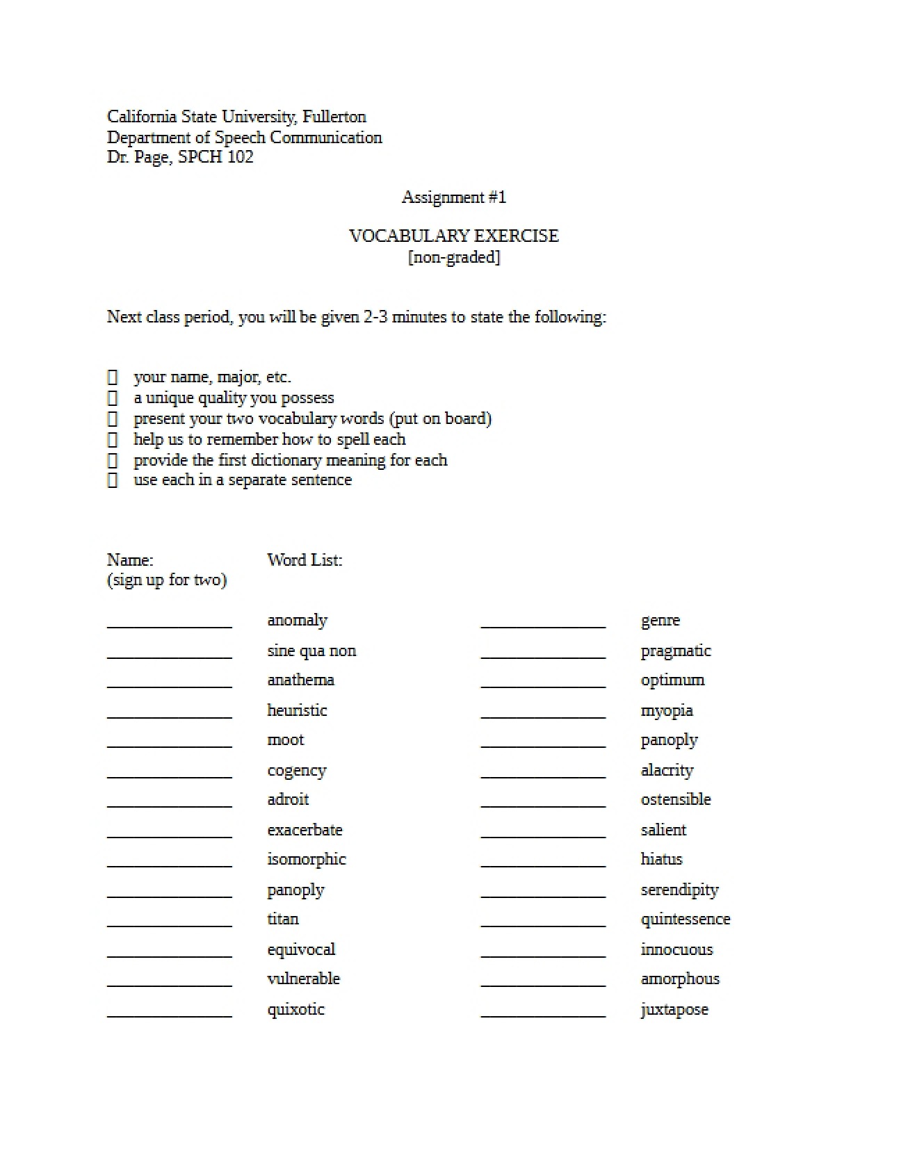 Exercise in Vocabulary