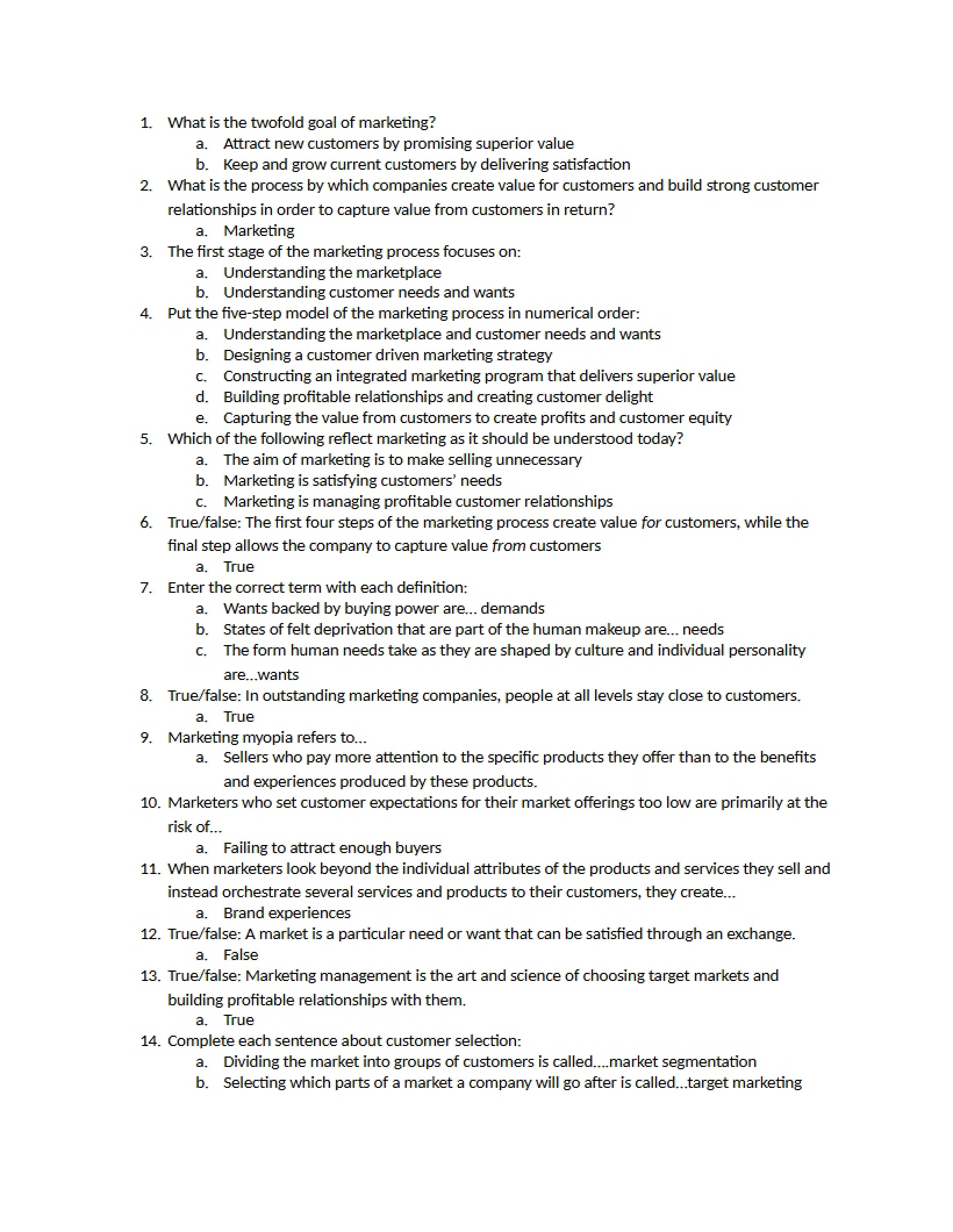 Marketing Chapter One