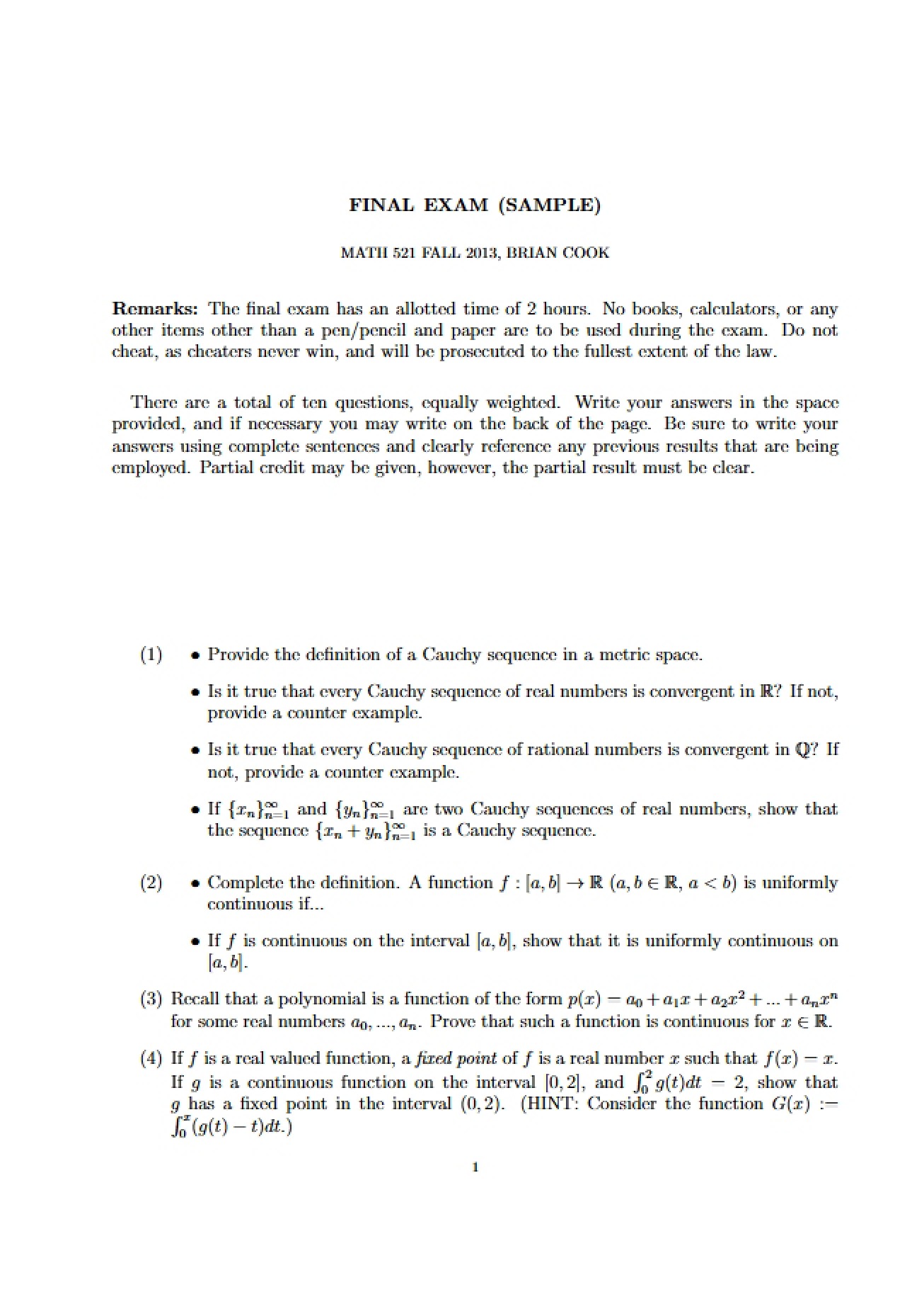 Sample Final Exam