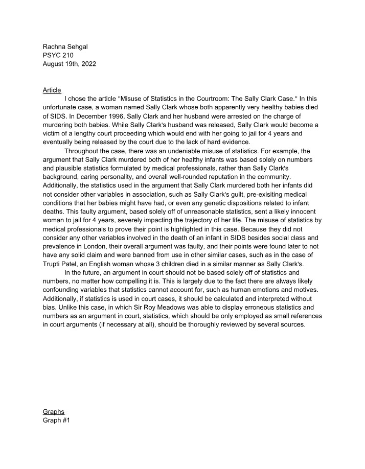 Misuse of Statistics in the Courtroom - The Sally Clark Case