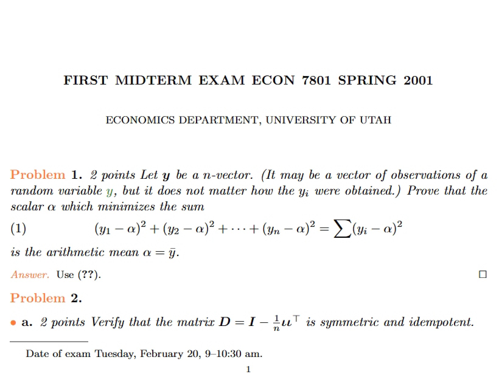 Midterm 1 Econometrics II