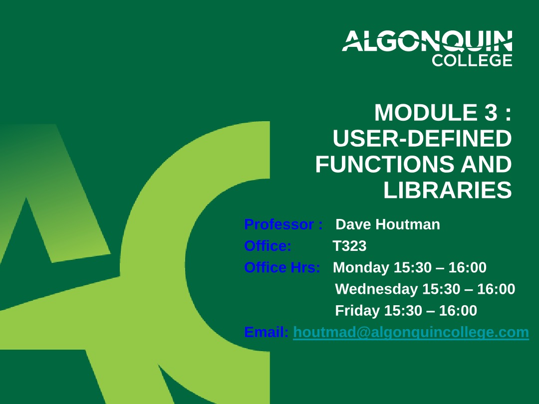 User-Defined Functions and Libraries - Module 3
