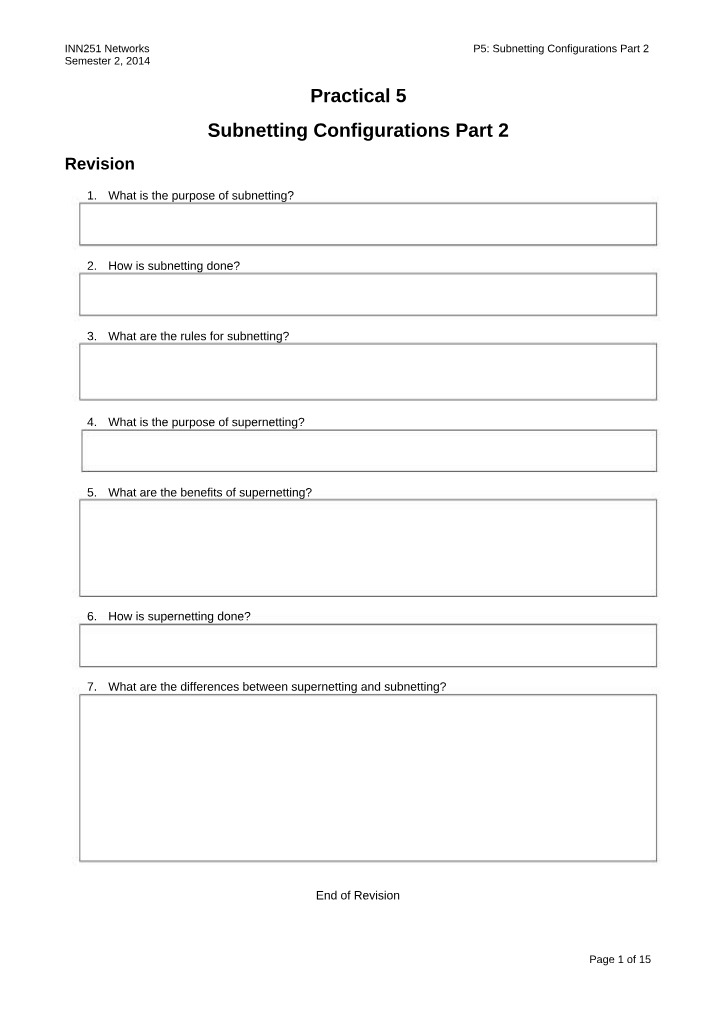 Part 2 - Subnetting Configurations