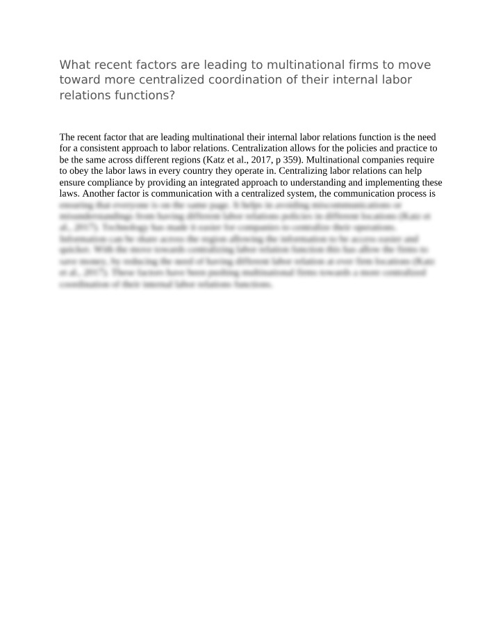 Centralized Labor Relations - Advantages for Multinational