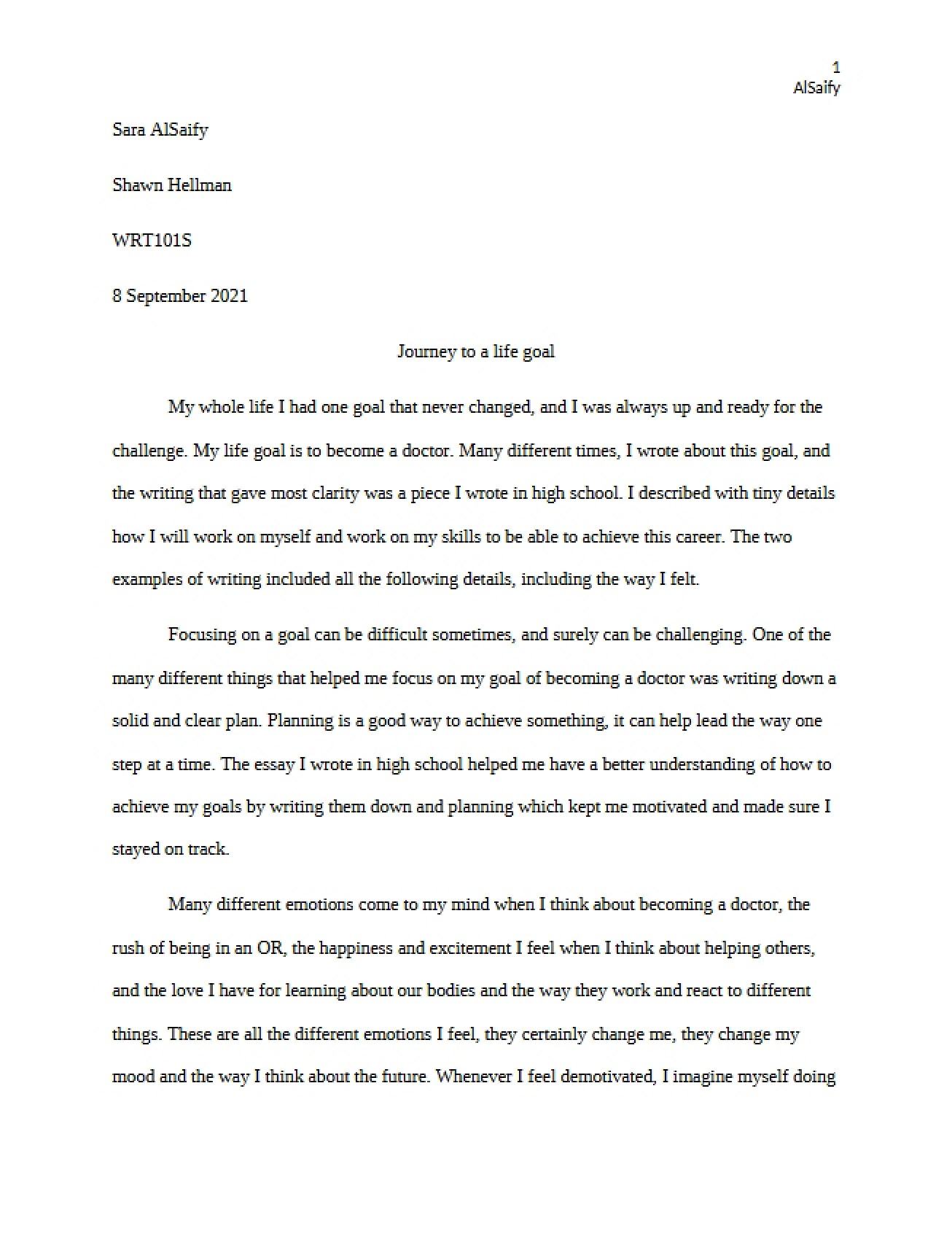 Essay on the Journey to a Life Goal