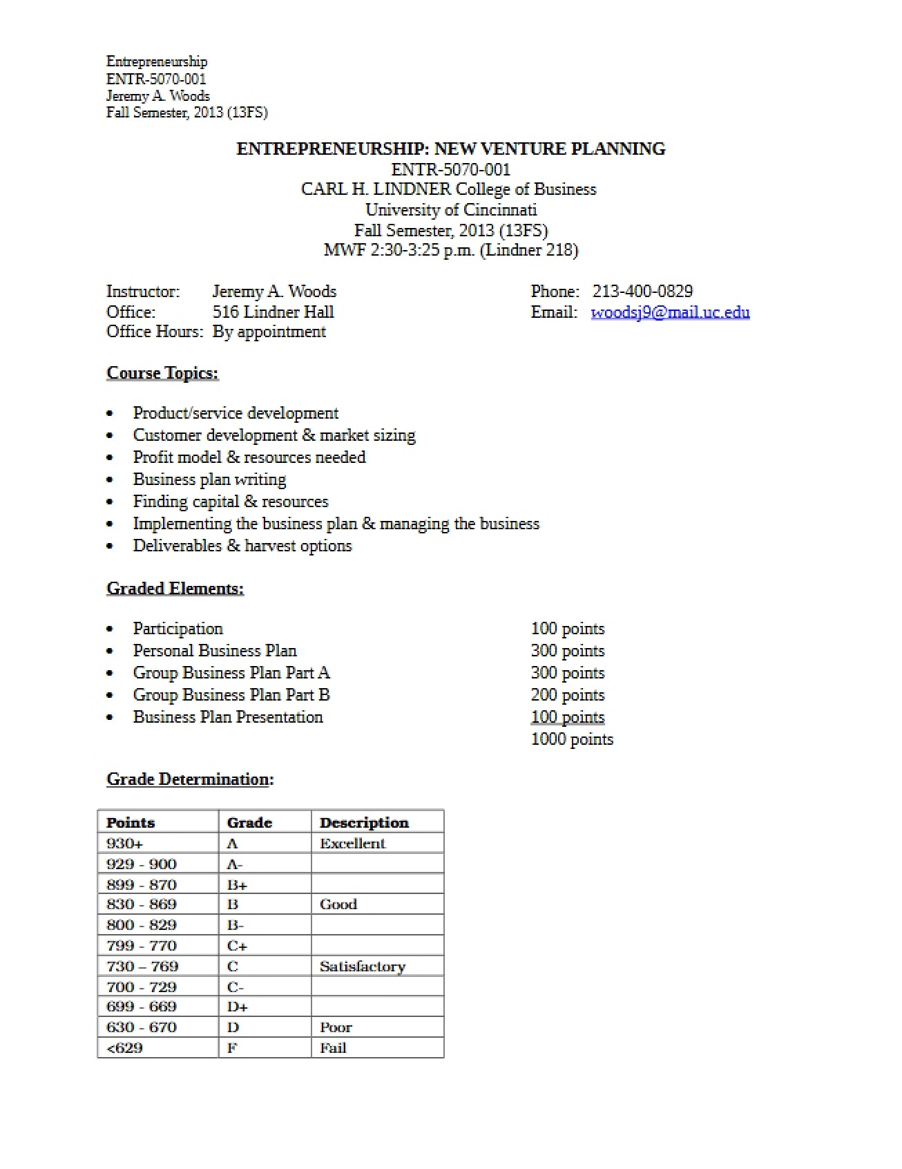 Detailed Course Syllabus for Entrepreneurial New Ventures