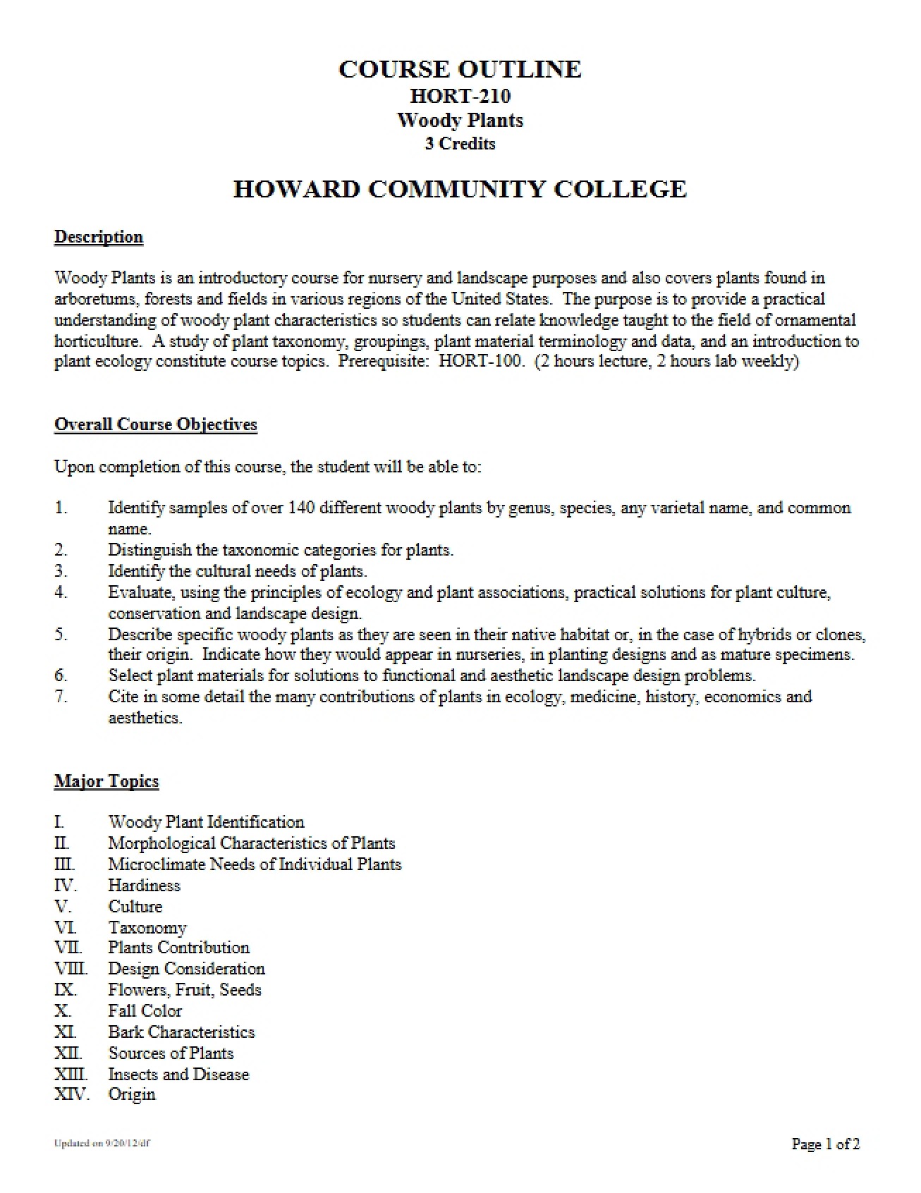 Course Outline for HORT 210
