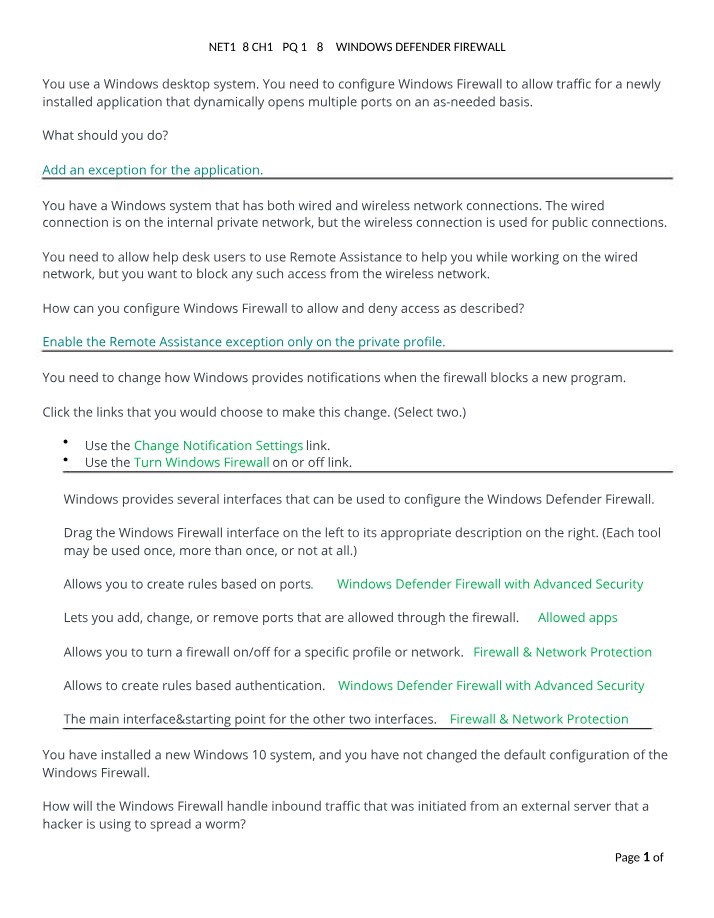 Windows Defender Firewall - NET128 Chapter 13 PQ 13.8.5