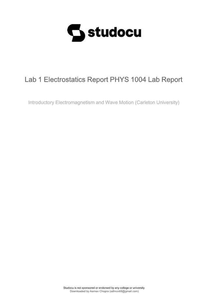 Electrostatics Report for PHYS 1004 Lab 1