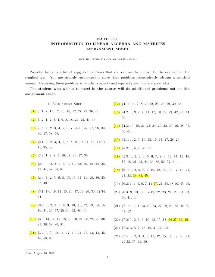 MATH 3330 Worked Assignment Sheet