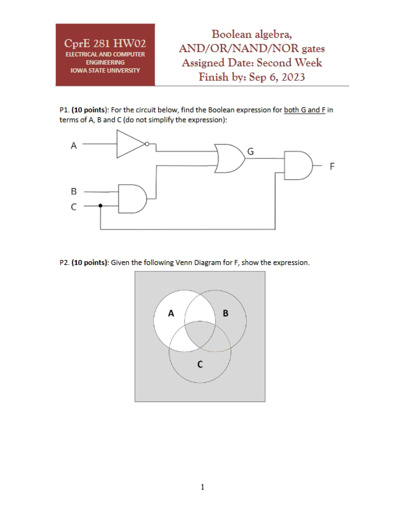Second Homework Assignment for Digital Logic