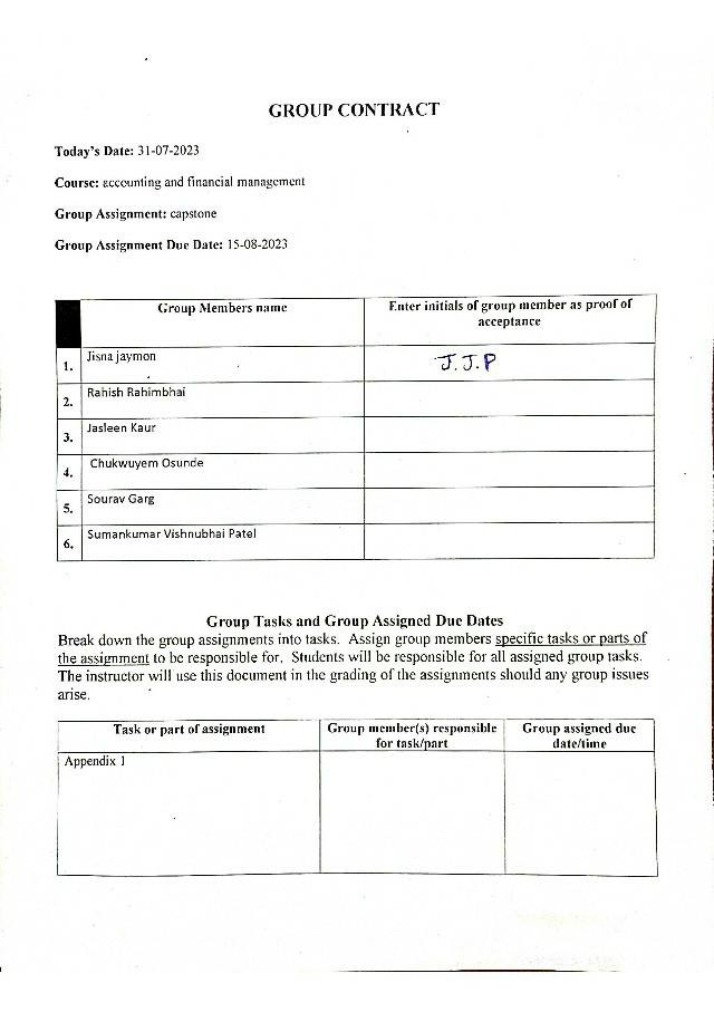 Accounting and Financial Management Capstone - Group Contract
