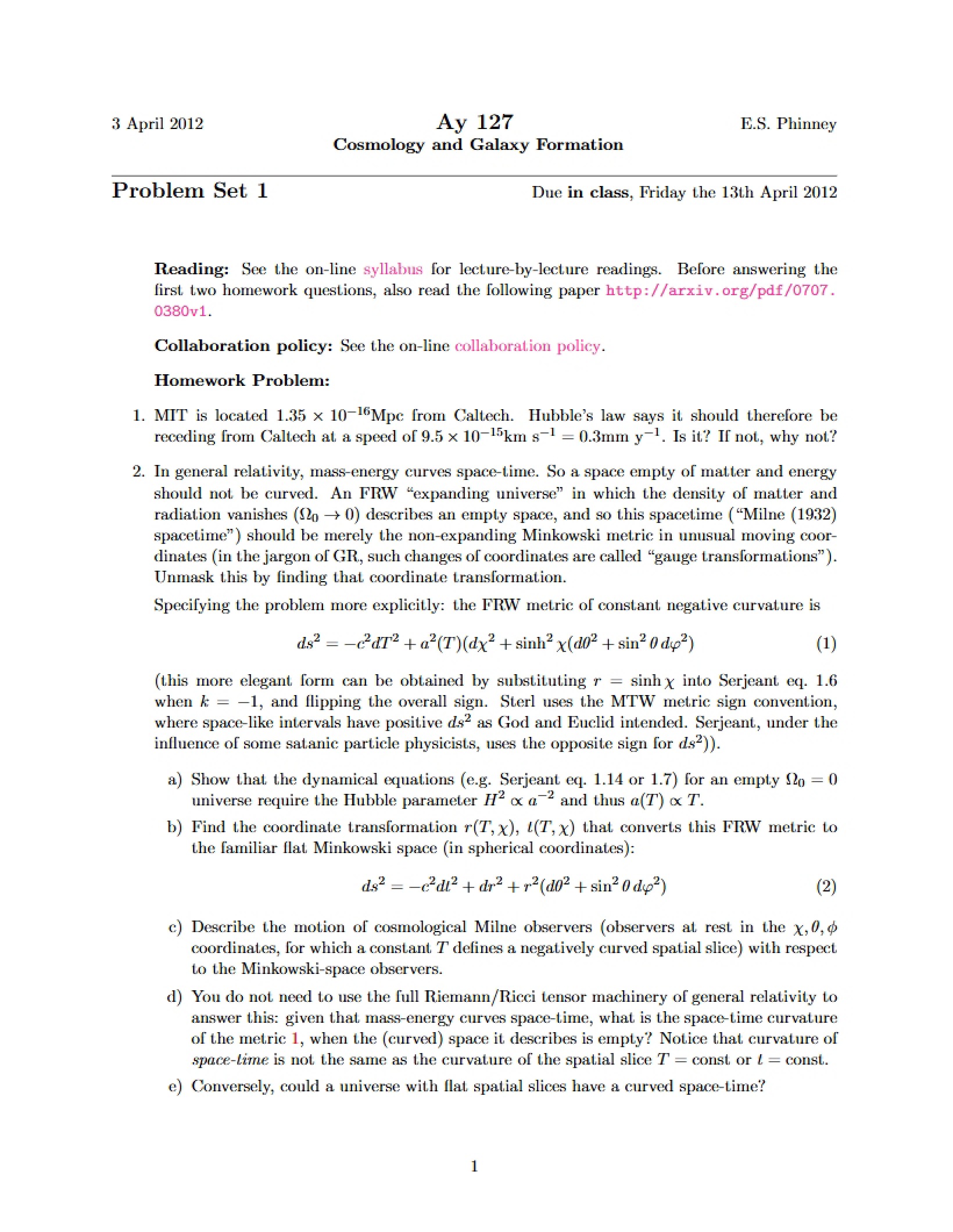 First Cosmology Problem Set