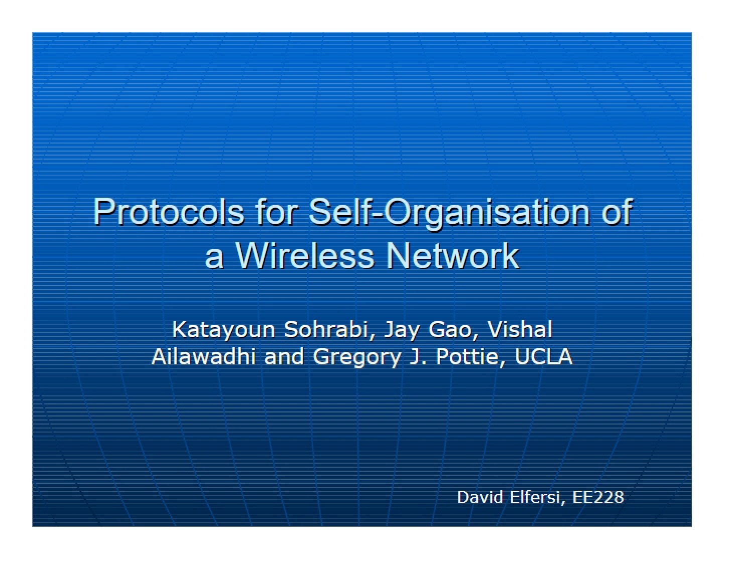 Wireless Network Self-Organization Protocols