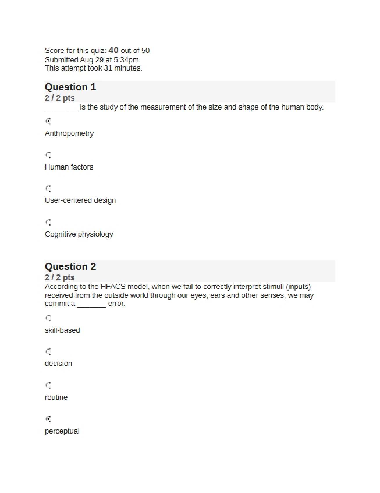 First Quiz in an Aviation Course