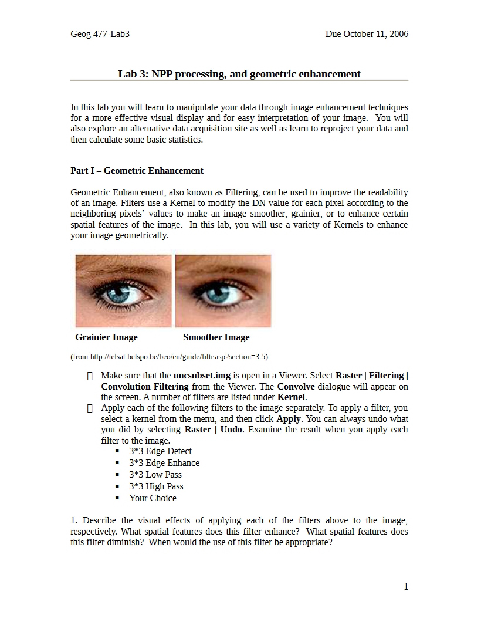 Geometric Enhancement and NPP Processing (Lab 3)