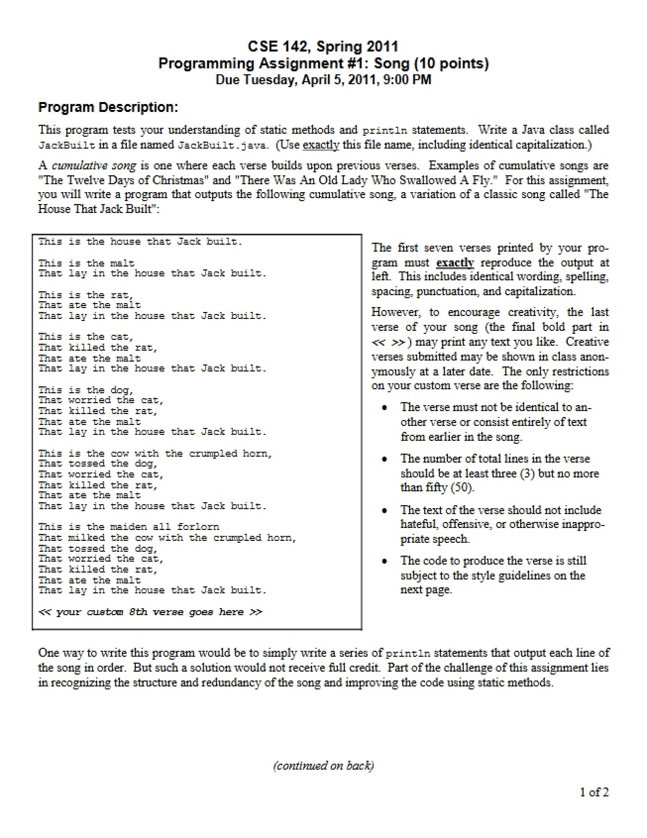 Assigned Homework