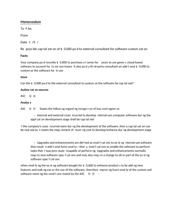Software Cost Case - Memorandum