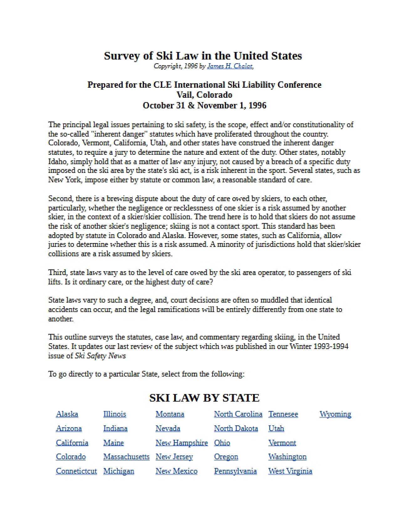 US Ski Law Survey