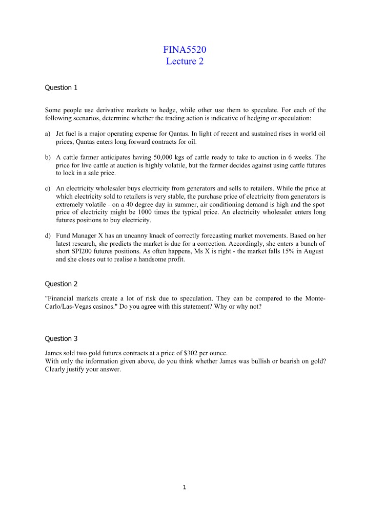 Hedging in Derivative Markets