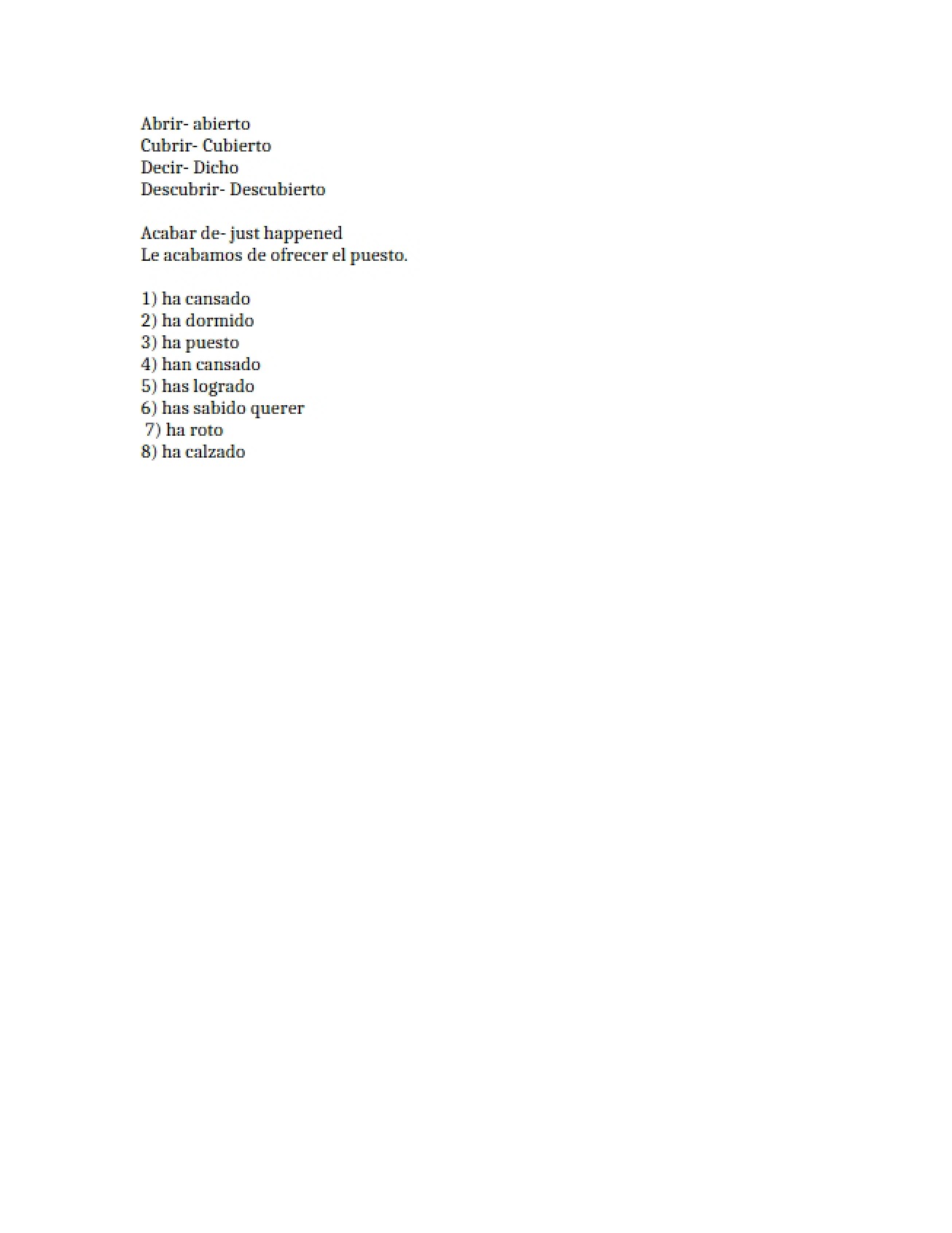 Intermediate Spanish II General Class Notes