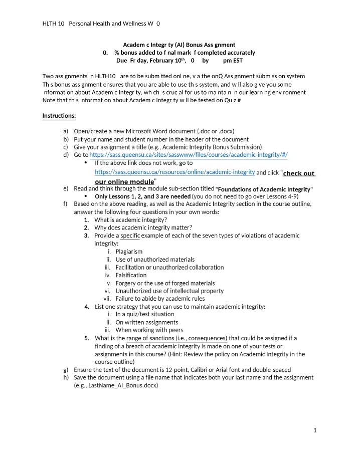 HLTH 102 - Academic Integrity (AI) Bonus Assignment