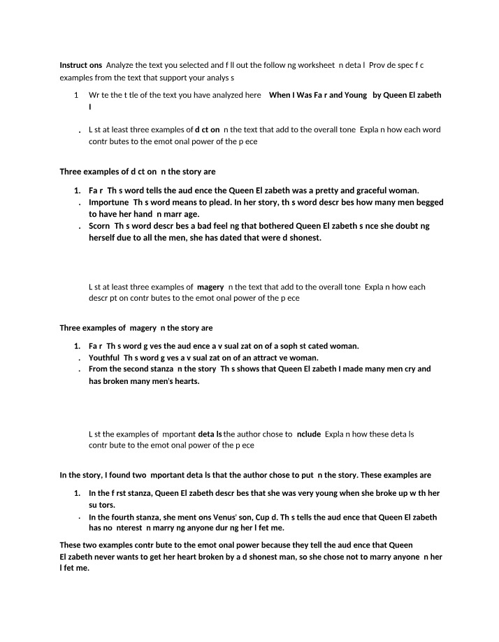 Worksheet - Analyzing When I Was Fair and Young by Queen Elizabeth I