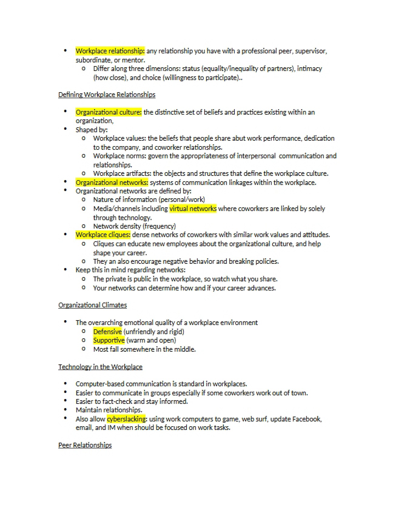 Workplace Relationships Defined