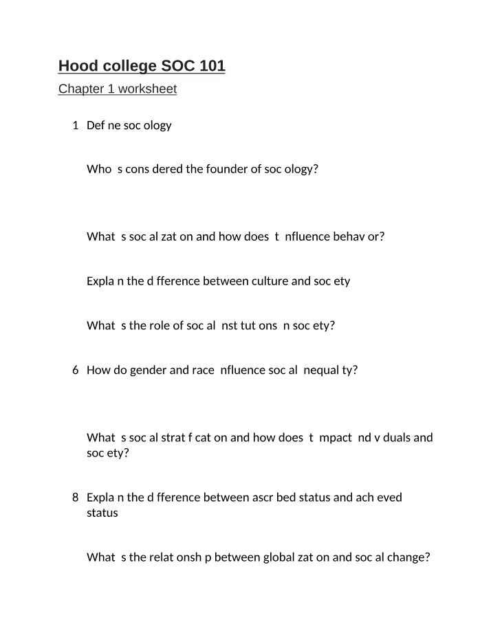 SOC 101 Worksheet for Chapter 1