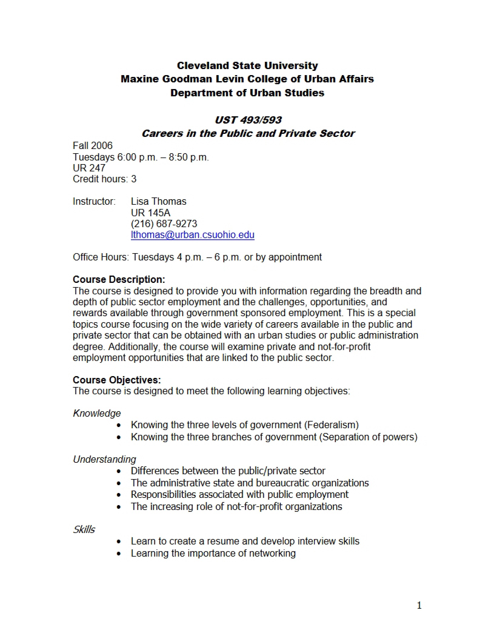 Urban Issues Course Syllabus