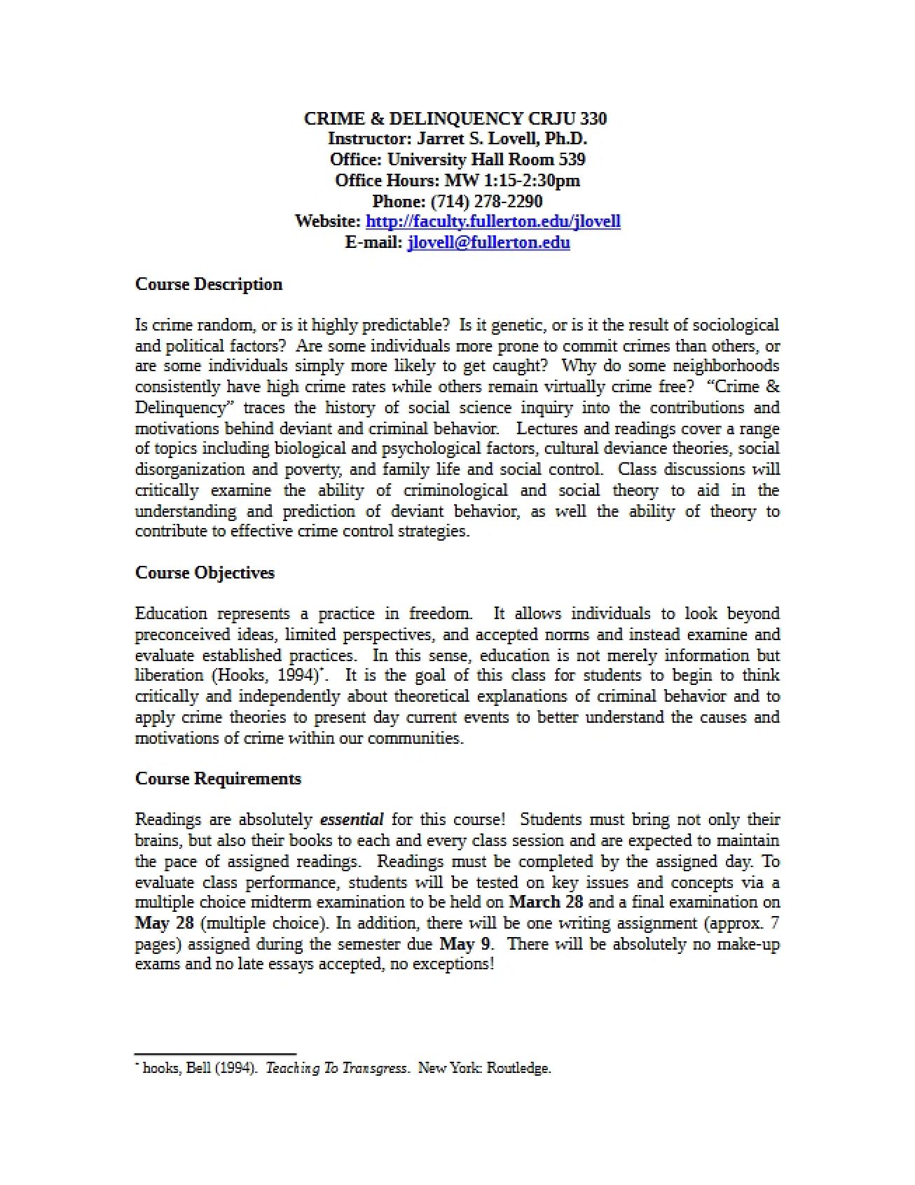 Course Description Theories of Crime