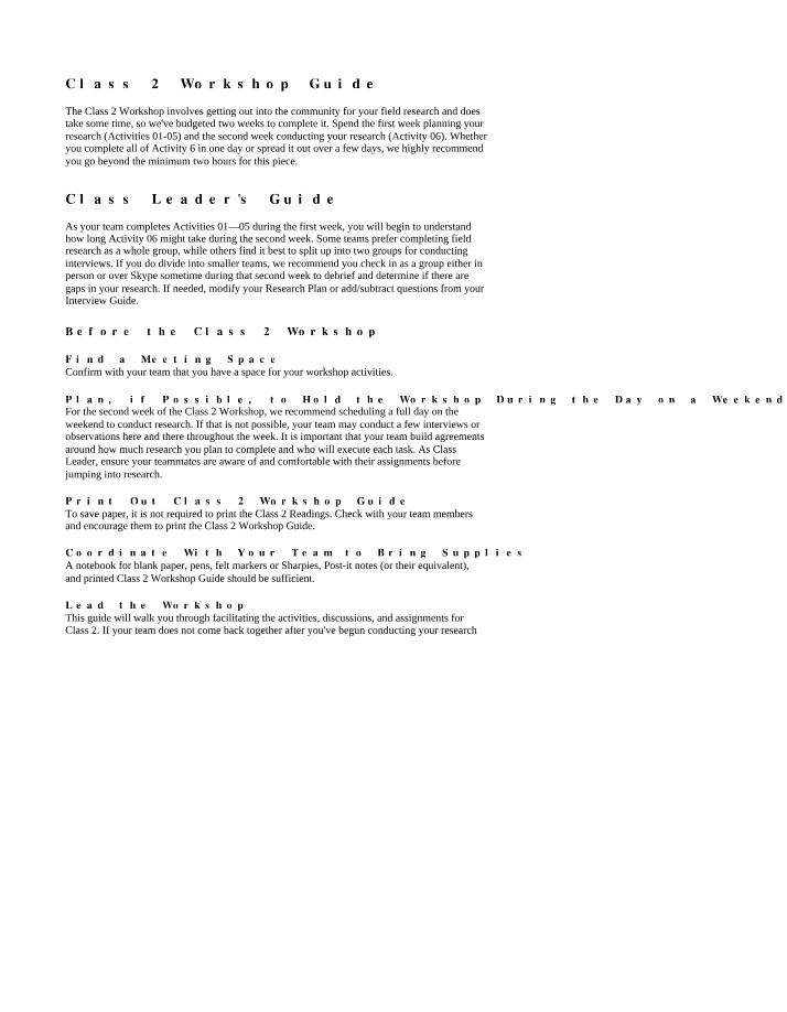 Workshop Guide for Class 2