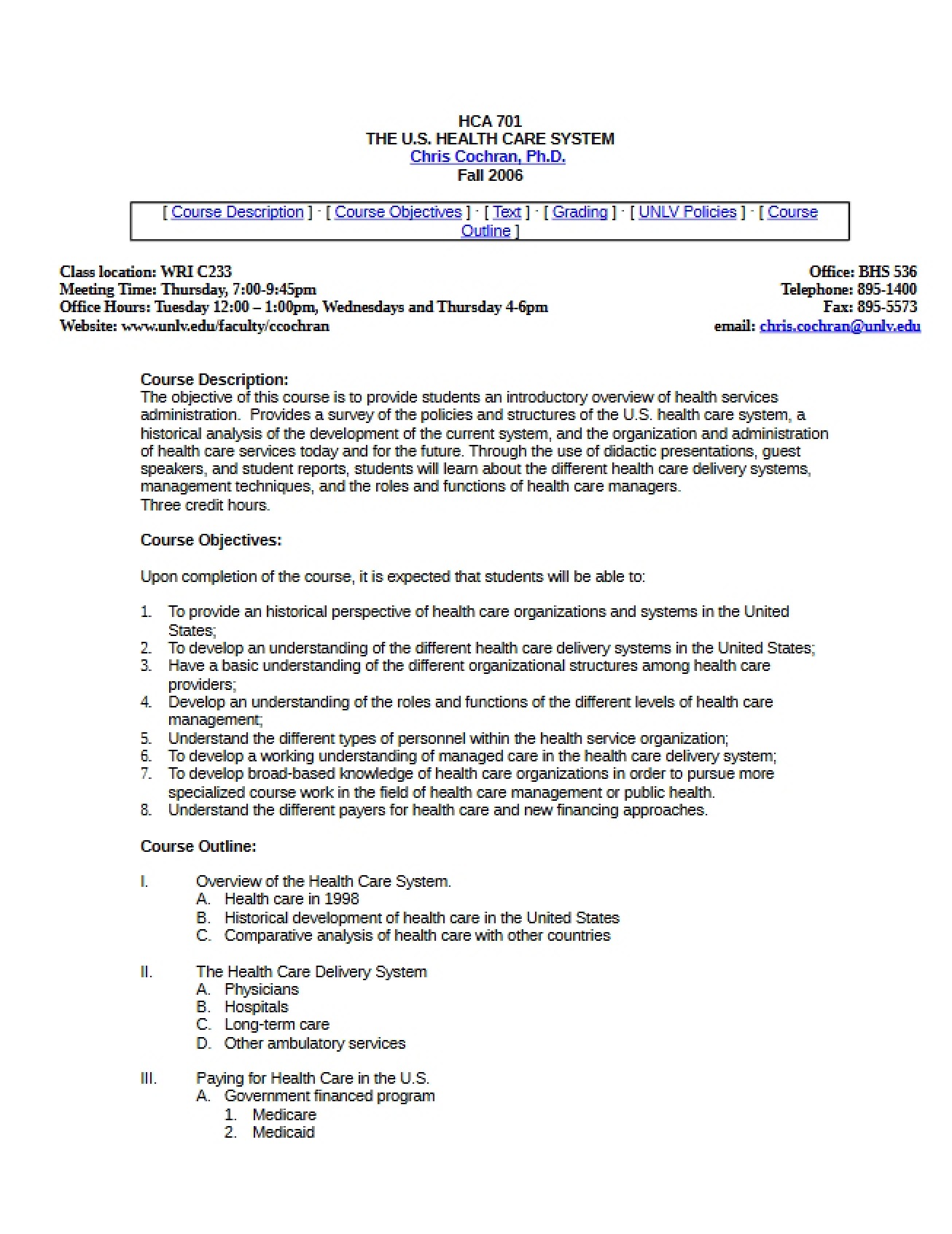Syllabus US Health Care System