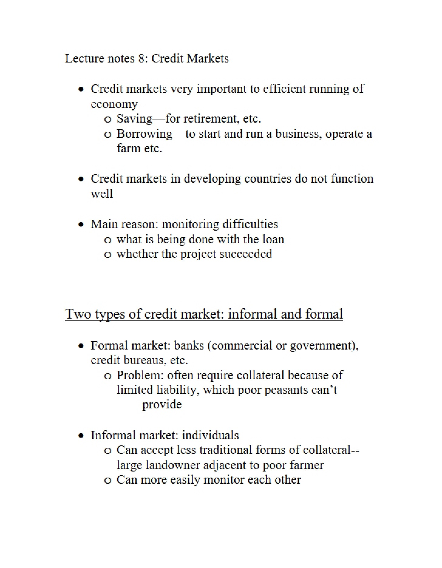 Markets for Credit