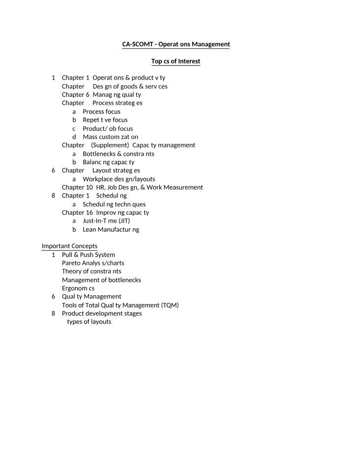 Topics of Interest in Operations Management